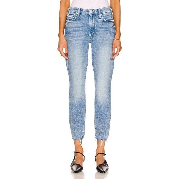 MOTHER High Waisted Looker Ankle Fray Jeans Deep Breaths Blue